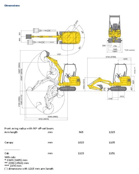 width of mini digger